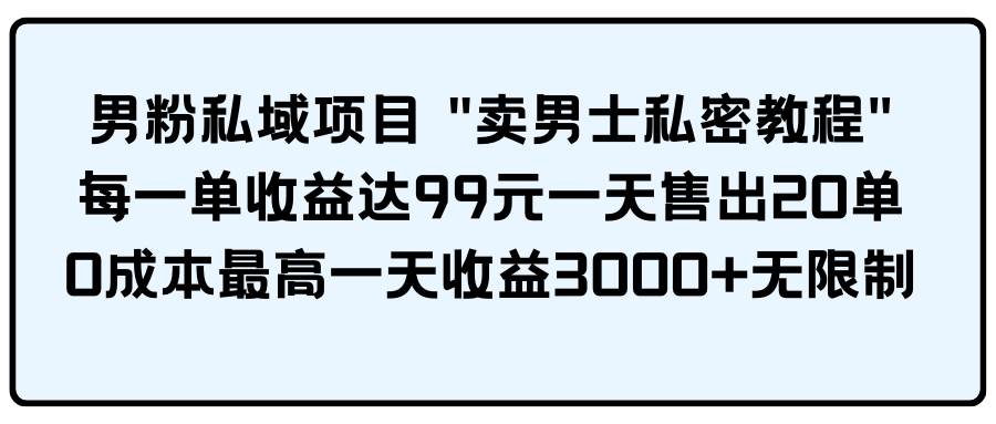 男粉私域项目 卖男士私密教程 每一单收益达99元一天售出20单-创易盟