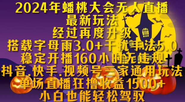 2024年蟠桃大会无人直播最新玩法，稳定开播160小时无违规，抖音、快手、视频号三家通用玩法-创易盟